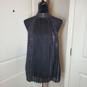 NWT Ryegrass Black Sparkly Polka Dot Pleated Sleeveless Blouse Size Medium